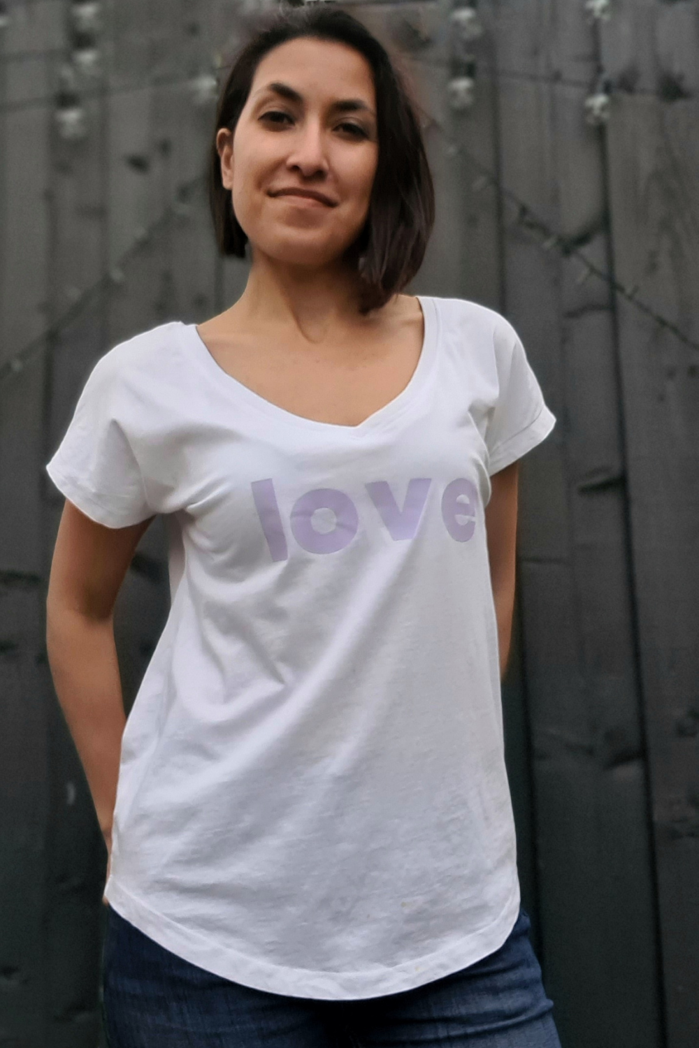 Organic Cotton Lilac & White Love Relax Fit Tee