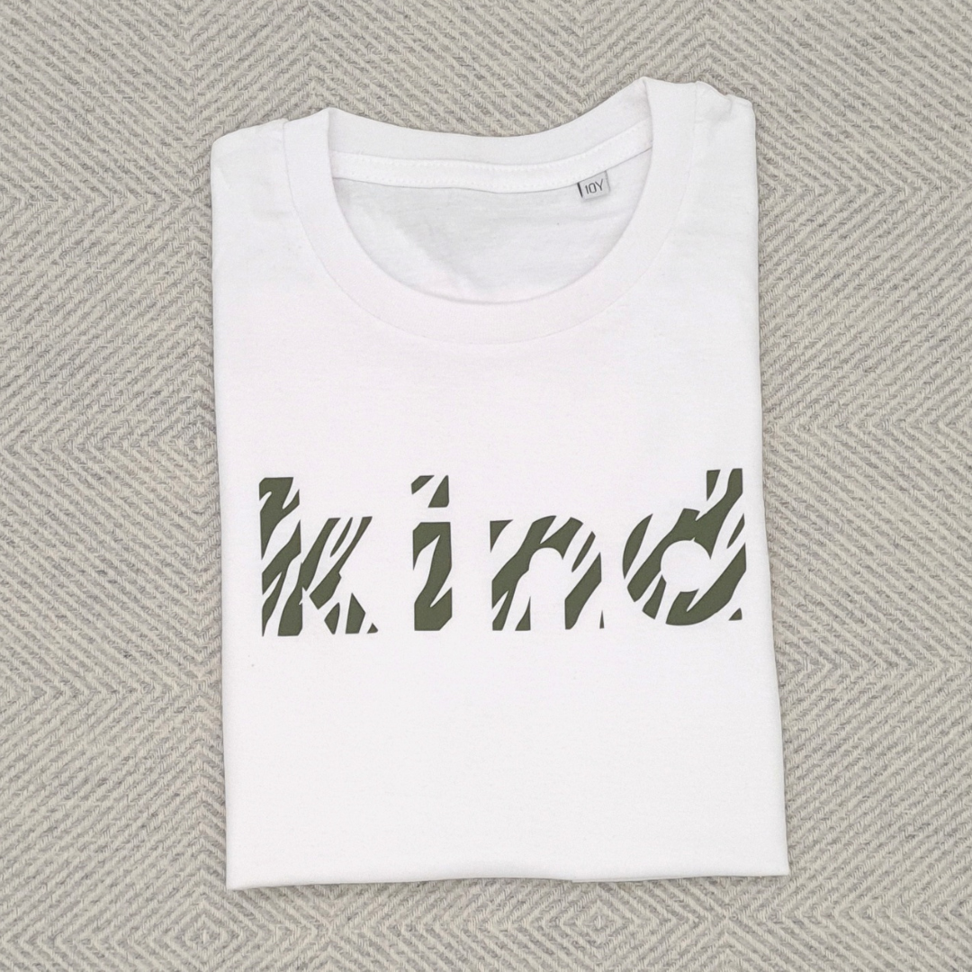 White & Khaki Kind Organic Kids Tee