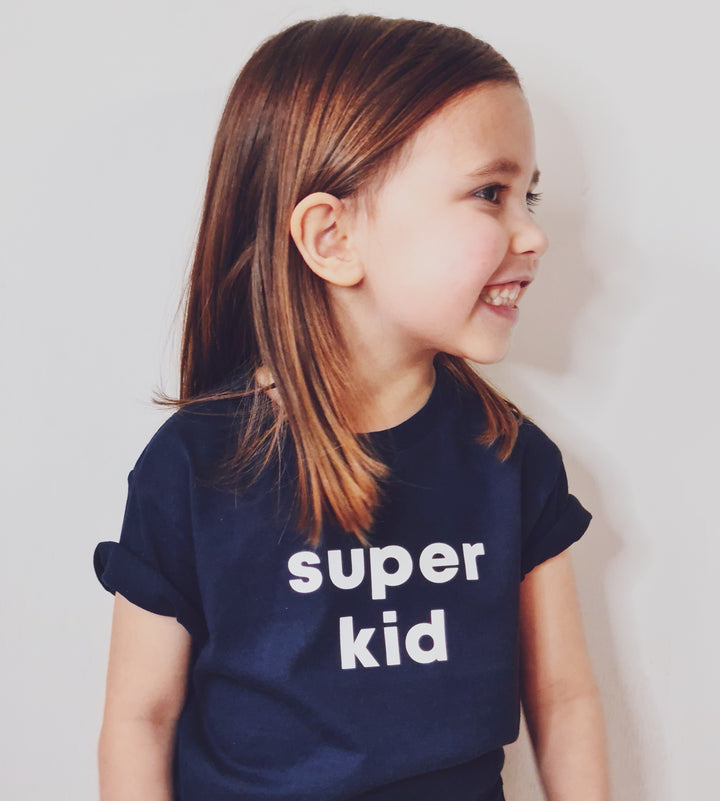 Super Mumma Organic Cotton Navy Super Kid Short Sleeve T Shirt