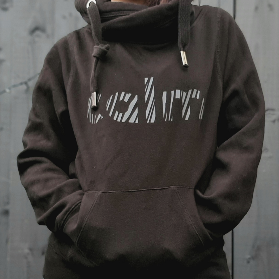 Grey Calm Print Black Cowl Neck Hoodie