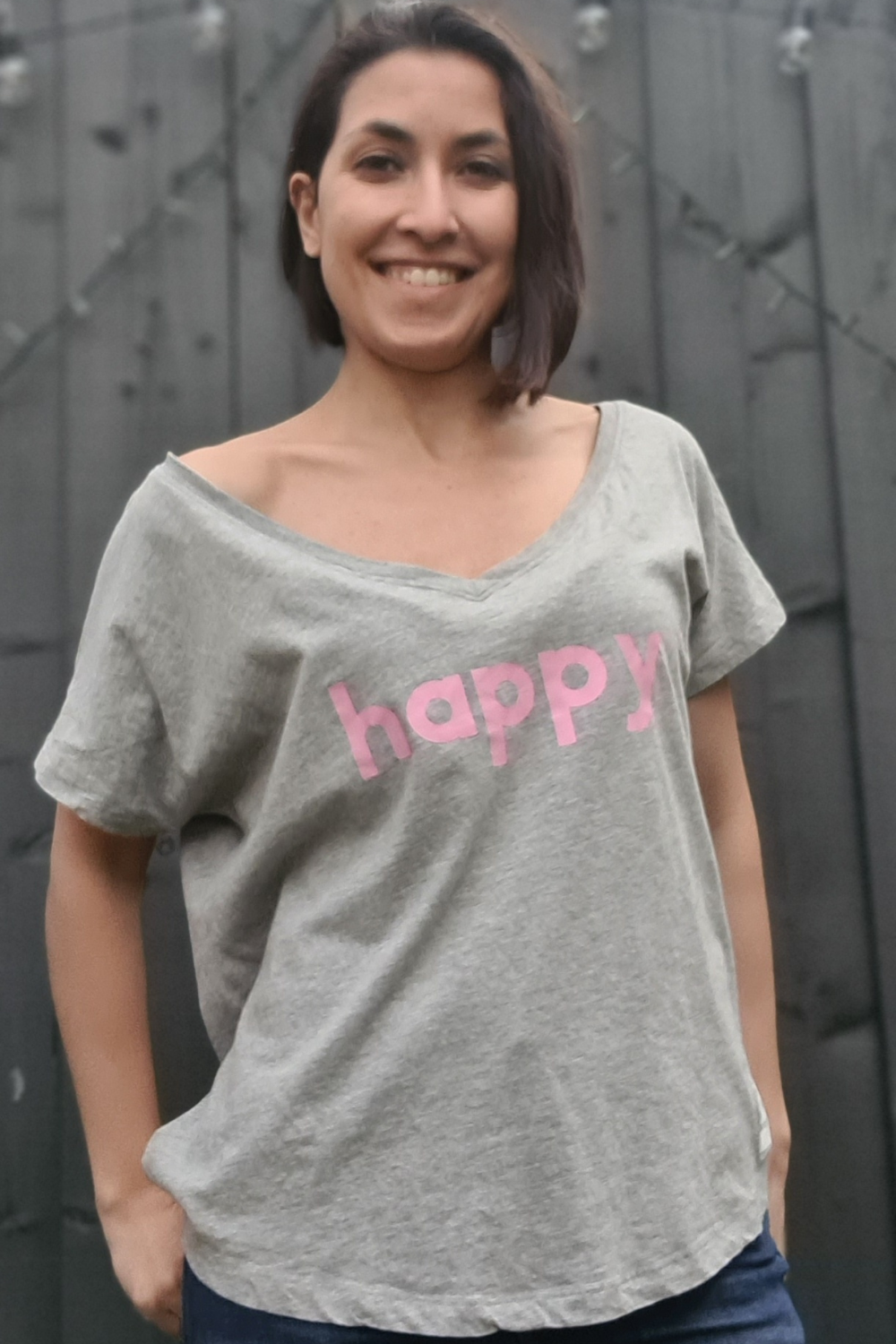 Grey With Pink Happy Relax Tee