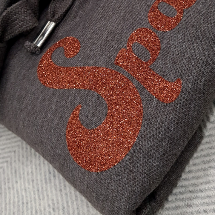 Bronze Sparkle Charcoal Grey Cowl Neck Hoodie